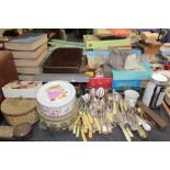 Various Jigsaw puzzles together with a large quantity of loose flatwares, cased flatwares, toys,