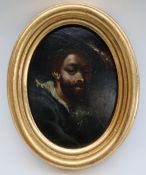 19th century Continental School Head and shoulders portrait of a gentleman, Oil on board Oval 7.