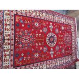 A red ground rug,