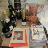 A bottle of Glenfiddich together with other bottles, children's books, miniature spinning wheel,