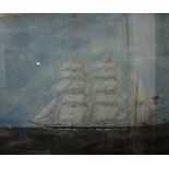 19th Century British School A three masted ship Oil on canvas