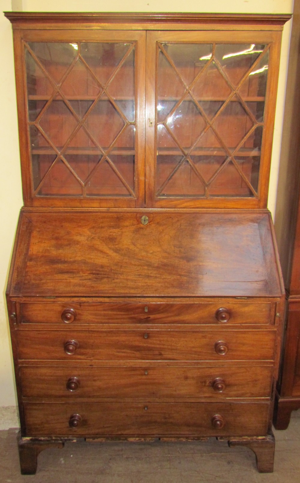 A George III mahogany bureau bookcase, the glazed top with glazing bars, - Image 2 of 2