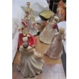 A Royal Doulton character jug, Sam Johnson, together with Coalport and Worcester figures