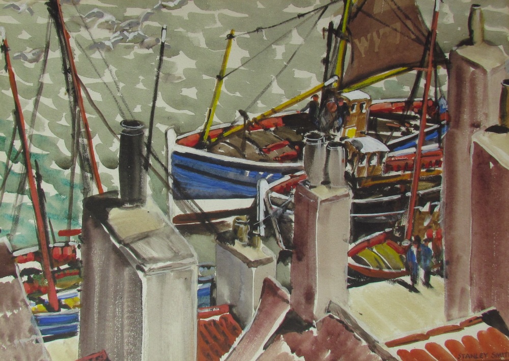 Stanley Smith Dockside Watercolour Signed Together with three other shipping related paintings