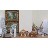 A collection of Lladro, Nao and other figures, together with a bull tin opener, pair of Cafieri oils