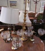 A brass table lamp together with a pair of three branch table lamps, other table lamps, lamp