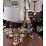 A brass table lamp together with a pair of three branch table lamps, other table lamps, lamp