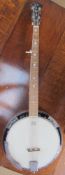 A Chinese SX five string banjo with mother of pearl inlay