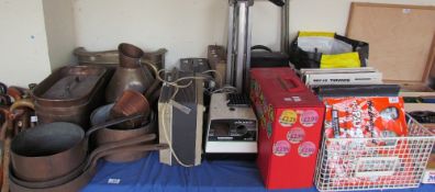 A collection of records, Grundig reel to reel player, projector etc