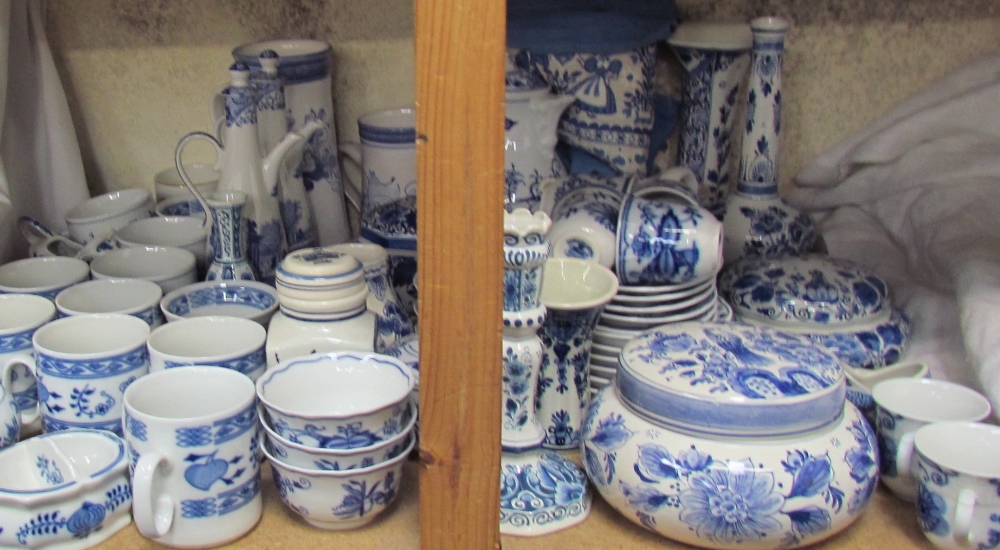 A collection of Delft pottery together with Czech blue and white porcelain etc
