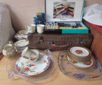 A crocodile case together with a part flatware service, glass wares etc