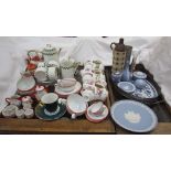 Wedgwood jasper wares together with Royal Albert cups and saucers, other part tea sets, delft tray