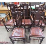 A set of five oak dining chairs with barley twist supports and a bergere back with drop in seats