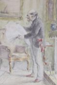 Henry Walker Reading the News Watercolour Initialled together with a print of St Andrews Church