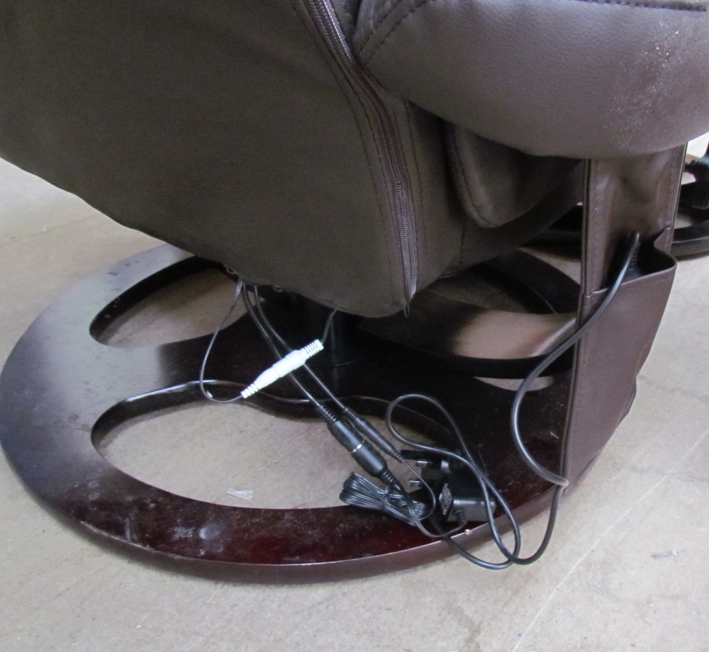 An unused brown leather swivel chair and matching footstool, with massage and heat function on the - Image 2 of 2