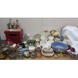 Assorted Wedgwood jasper wares together with part tea sets, Capo di monte figure group, glass
