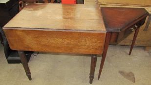A Victorian oak Pembroke table with drop flaps on ring turned legs together with a mahogany corner