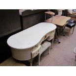 A cream dressing table together with a matching stool and a computer table, a foot stool, a copper