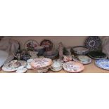 A French part dessert set together with decorative plates, pottery bowls, collectors plates etc