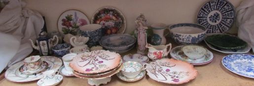 A French part dessert set together with decorative plates, pottery bowls, collectors plates etc