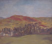 D M Raikes A landscape scene Oil on board Signed Together with assorted prints and a mirror