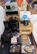 A Fujica 35mm camera together with other cameras, lenses, costume jewellery etc