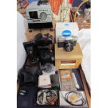 A Fujica 35mm camera together with other cameras, lenses, costume jewellery etc