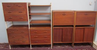 Teak chests of drawers, cocktail cabinets and sliding door cabinets of section form in the