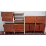Teak chests of drawers, cocktail cabinets and sliding door cabinets of section form in the