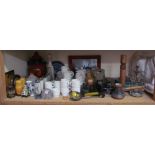 A Poole pottery part coffee and dinner set together with a studio pottery decanter and goblets,