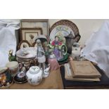 A Lladro figure, together with Worcester birds, collectors plates, cigarette cards, prints etc