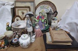 A Lladro figure, together with Worcester birds, collectors plates, cigarette cards, prints etc