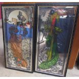 After Mucha, a set of four mirrors decorated with female figures for Spring, Summer, Autumn and