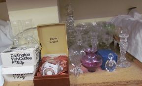 Assorted glass decanters together with drinking glasses, Stuart Crystal tankard, vase etc