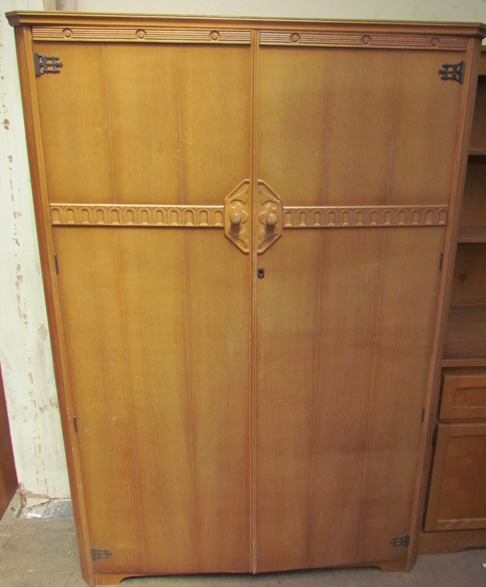 A 20th century oak bedroom suite comprising two wardrobes, dressing table and bedside cabinet - Image 4 of 4