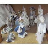 Assorted Lladro and Nao porcelain figures including young ladies, children, animals etc