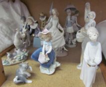 Assorted Lladro and Nao porcelain figures including young ladies, children, animals etc