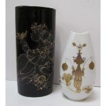 A Rosenthal studioline oval cylindrical vase decorated with a maiden and child to a black background