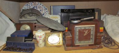 A Smiths Electric clock together with bags, books, radio etc