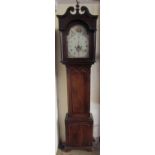 A 19th century oak longcase clock, the hood with a broken swan neck pediment and central globe