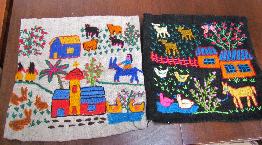 A large collection of Mexican fabrics including blankets, table coverings, cushion covers etc - Image 4 of 5