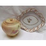 A Royal Worcester porcelain lobed jar and cover decorated with flowers and leaves together with a