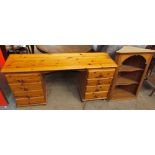 A pine dressing table together with a pine hanging corner cupboard