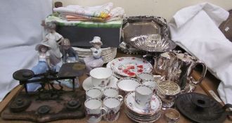 A collection of Nao figures, together with Spode jewel dinner plates, a bone china part coffee