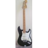 A Squier stratocaster six string guitar, by Fender No. IC040967340