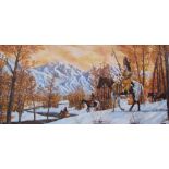 American Indians in a snowy landscape Oil on board Together with a collection of pictures and
