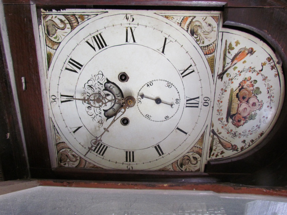 A 19th century oak longcase clock, the hood with a broken swan neck pediment and central globe - Image 2 of 2