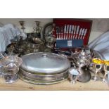 An electroplated kings pattern part flatware service together with electroplated goblets, dishes,