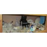 A large lot including assorted decorative plates together with drinking glasses, glass decanters,