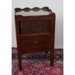 A George III mahogany night table with tray top and tambour front and pull out step commode, on